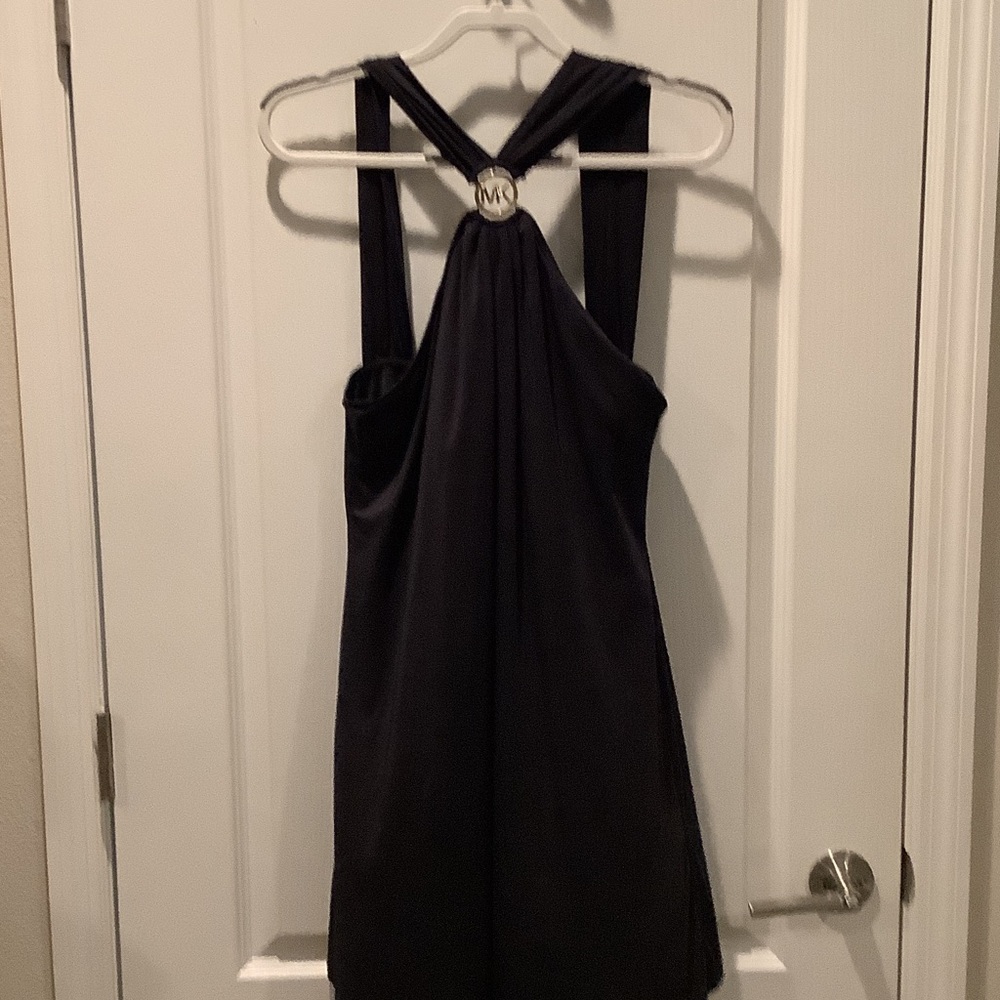 Black Sleeveless Halter Dress with Decorative Ring